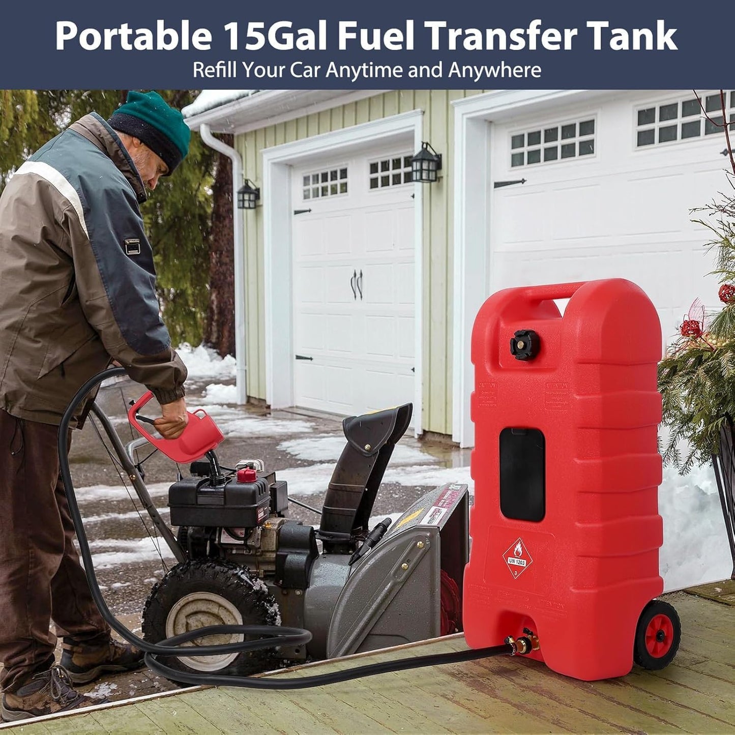 15 Gallon Gas Can with Pump - Portable Diesel Fuel Can with 9.8ft Hose & for Gasoline, Diesel, Kerosene & Water - Leak-Proof Gas Caddy for Cars, Trucks, Lawn Mowers, Atvs, Boats