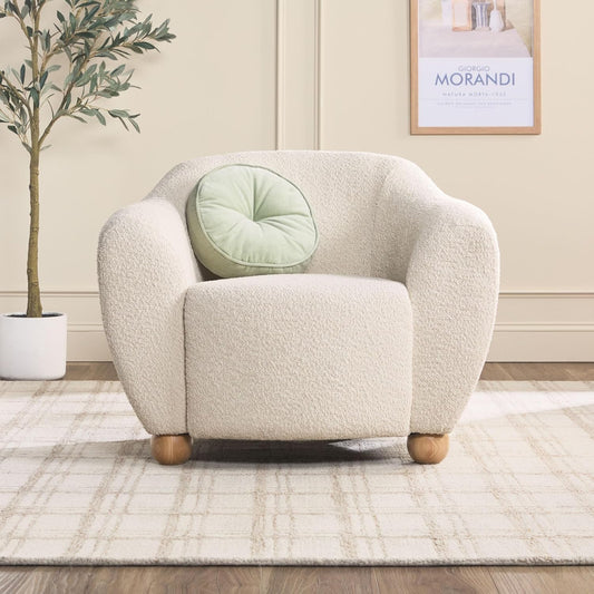 Walker Edison Linley Contemporary Bouclé Accent Chair with Wood Legs, Ivory