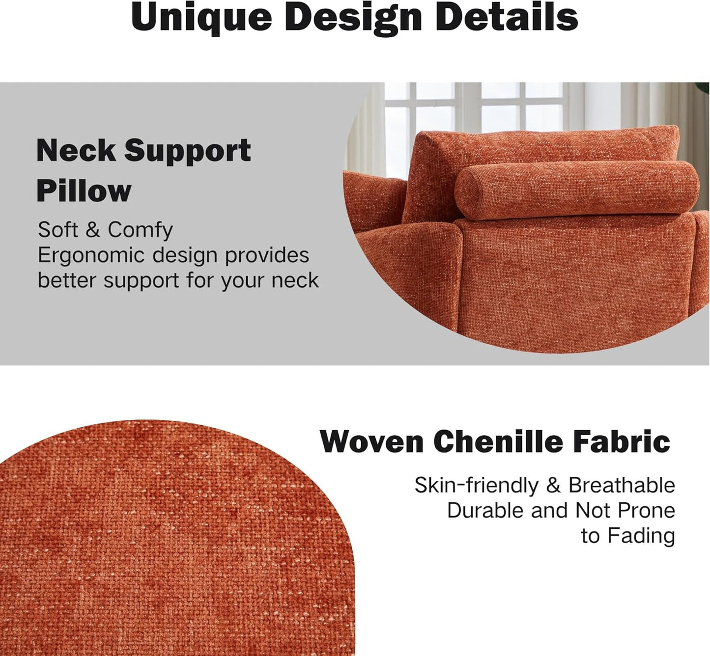 Chifee & Vingol 40.6" Oversized Swivel Accent Chair,Chenille,Orange