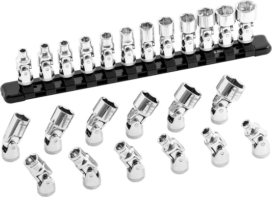 ARES 39009-12-Piece 1/4-Inch Drive Metric Flex Socket Set - 6 Point Sockets Constructed From Premium Heat Treated Chrome Vanadium Steel - Storage Rail Included
