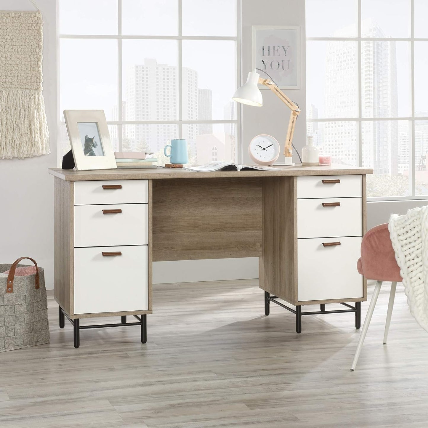 Sauder Anda Norr Executive Desk, Sky Oak Finish