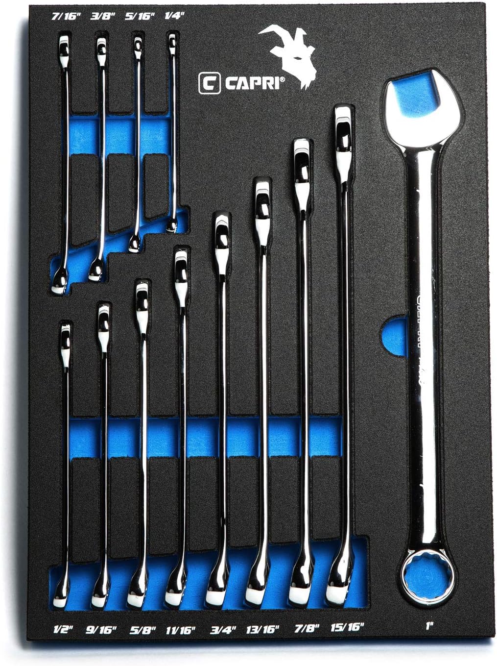 Capri Tools MaxChrome Combination Wrench Set, 6 to 24 mm, 19-Piece with Heavy-Duty Canvas Pouch