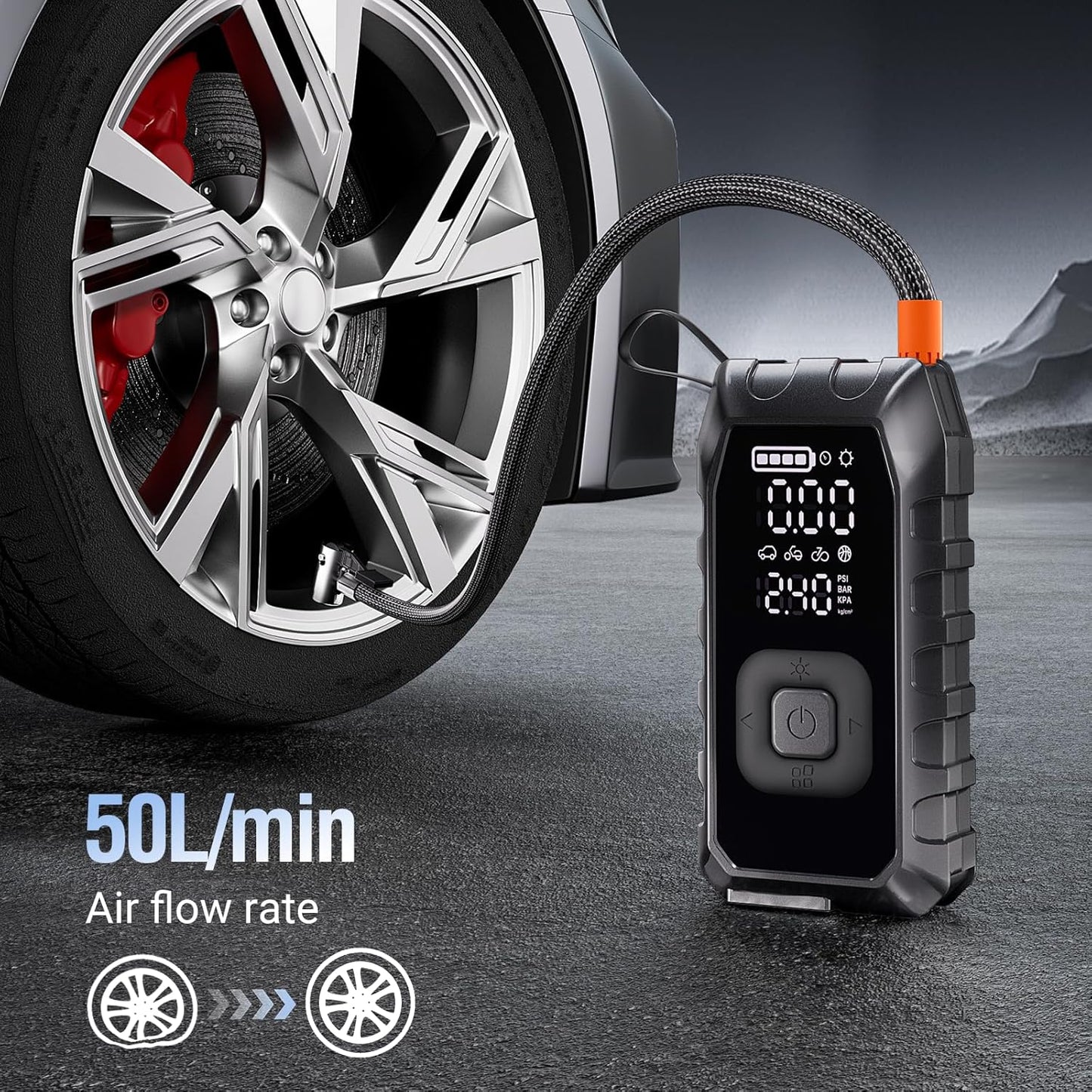 ZXMOTO Tire Inflator Portable Air Compressor,Air Pump For Car Tires With Jump Starter Digital Pressure Gauge Tire Pump for Car, Bike, Motorcycle Tires, Balls
