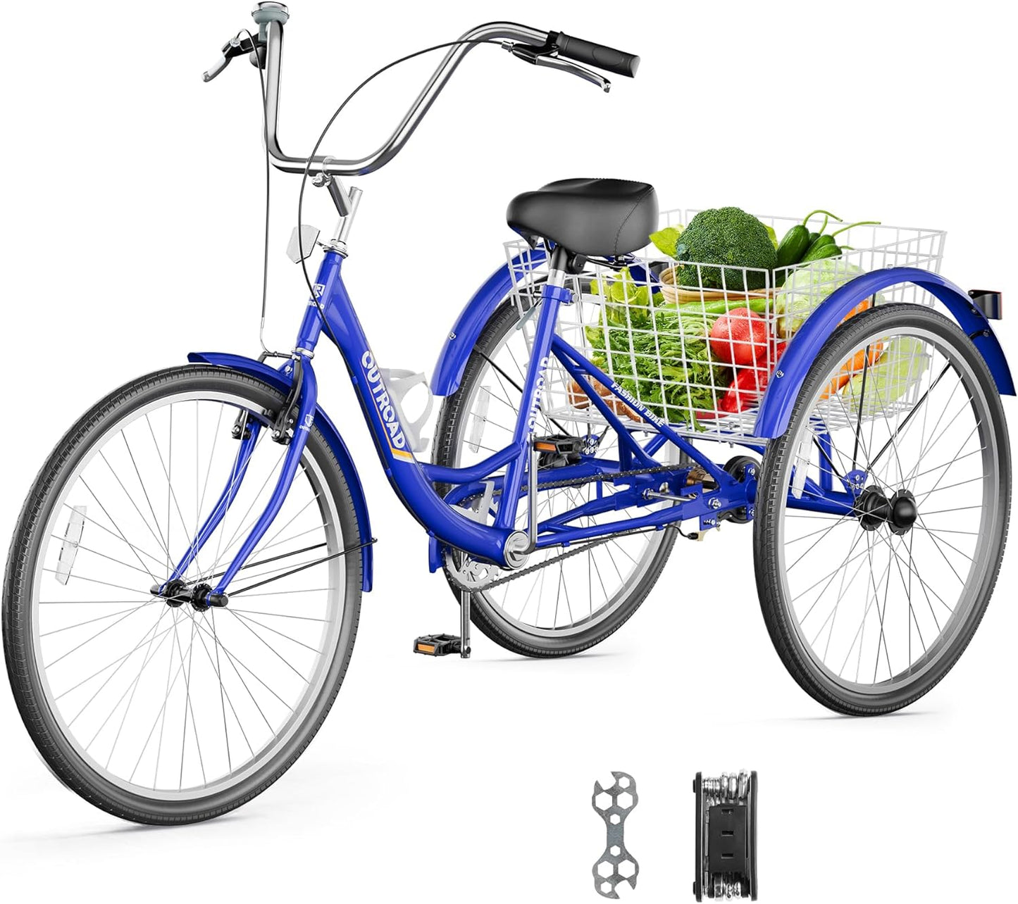 1/7 Speed Adult Tricycle, 24/26 Inch 3 Wheel Bikes with Large Basket, Cruiser Bike for Women/Men/Seniors, Adult Trike for Outdoor/Shopping/Recreation/Picnic
