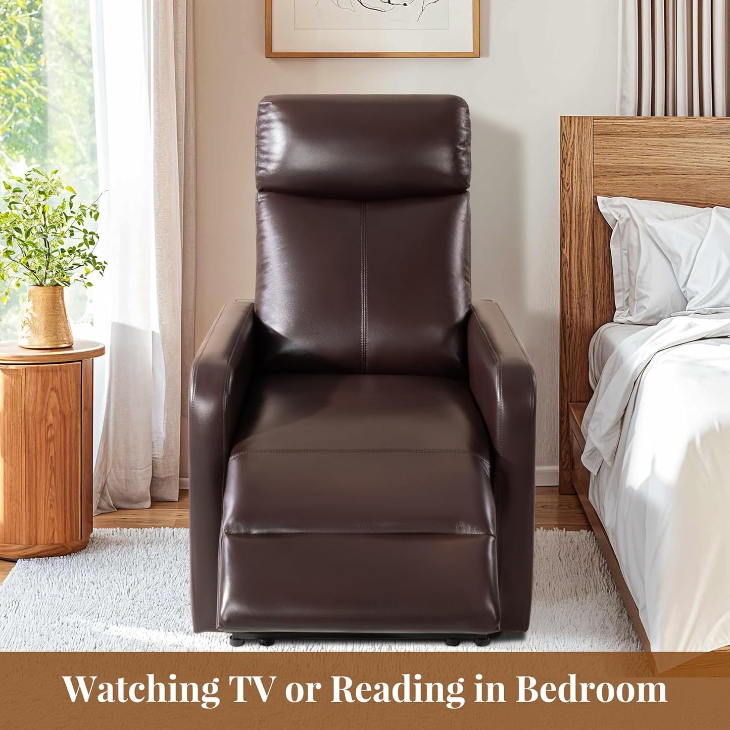 Zero Wall Power Recliner Chairs, Small Recliner for Small Spaces and Petite People Man Woman (1, Dark Brown Faux Leather)