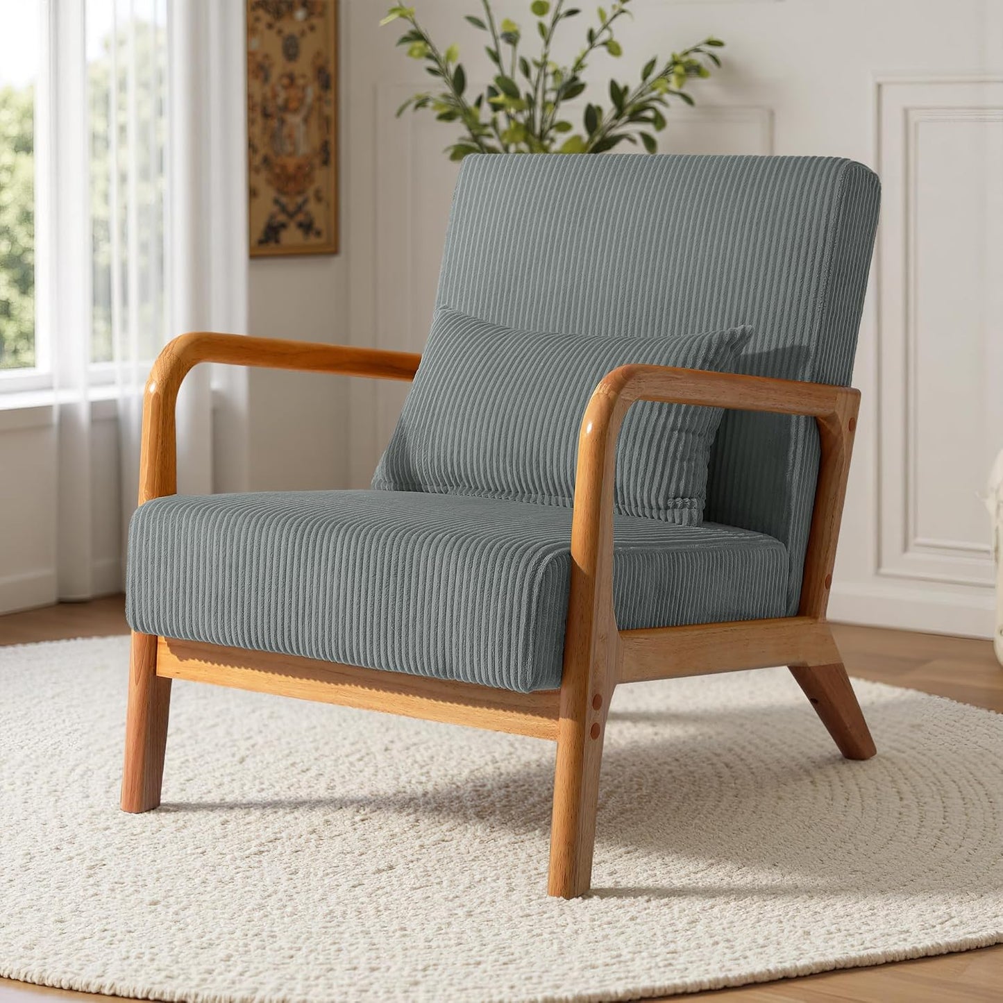UIXE PU Leather Accent Chairs Set of 2, Upholstered Armchair for Living Room, Modern Arm Chair Comfy Single Sofa Bedroom Reading Seat with Lumbar Pillow - Hunter Green