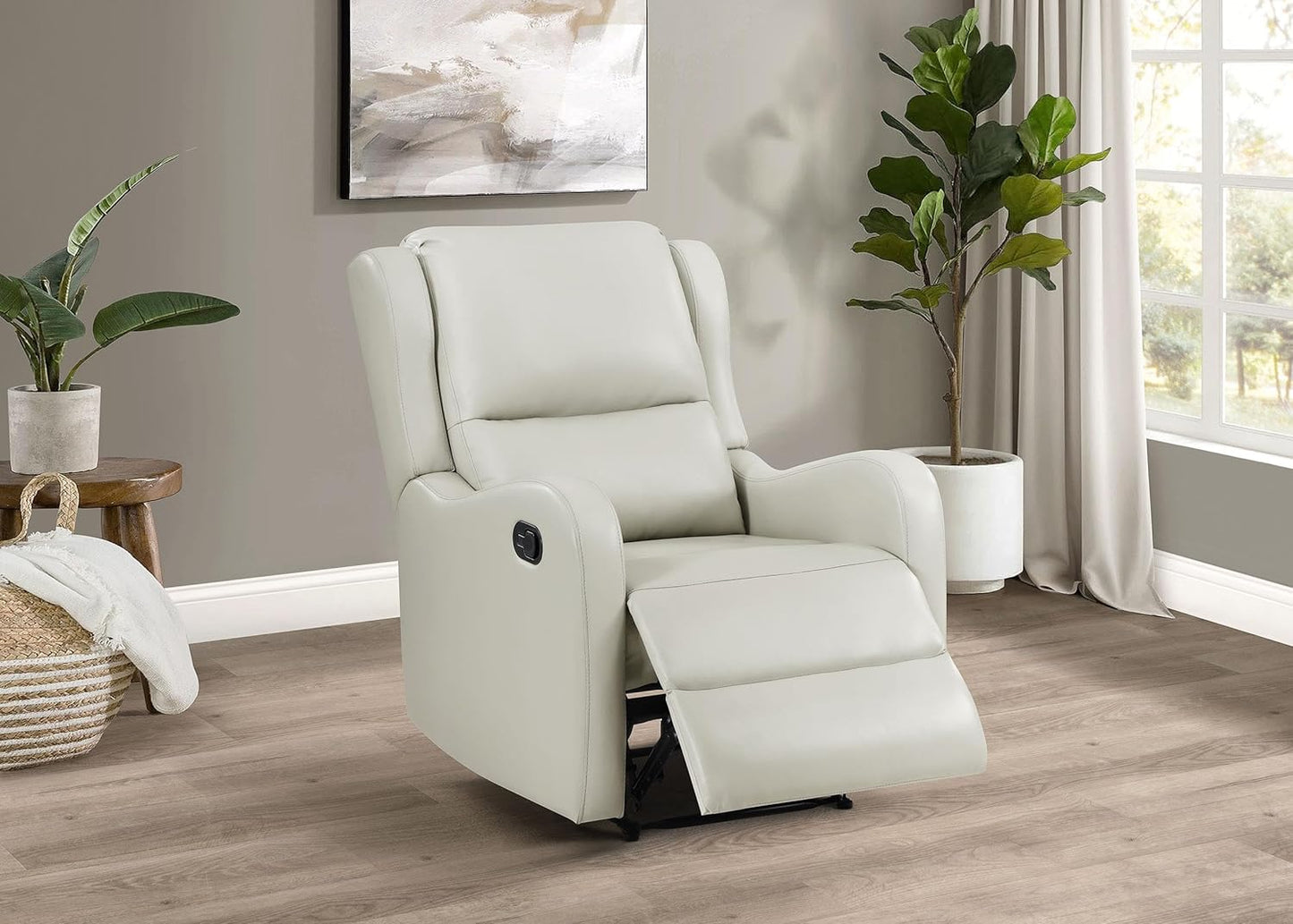 Coaster Home Furnishings - Kelsey - Leatherette Upholstered Swivel Glider Recliner Chair - Manual Recline Lever, English Arms, Plush Foam Cushions - Living Room - 30-Inch - Ivory - 609373