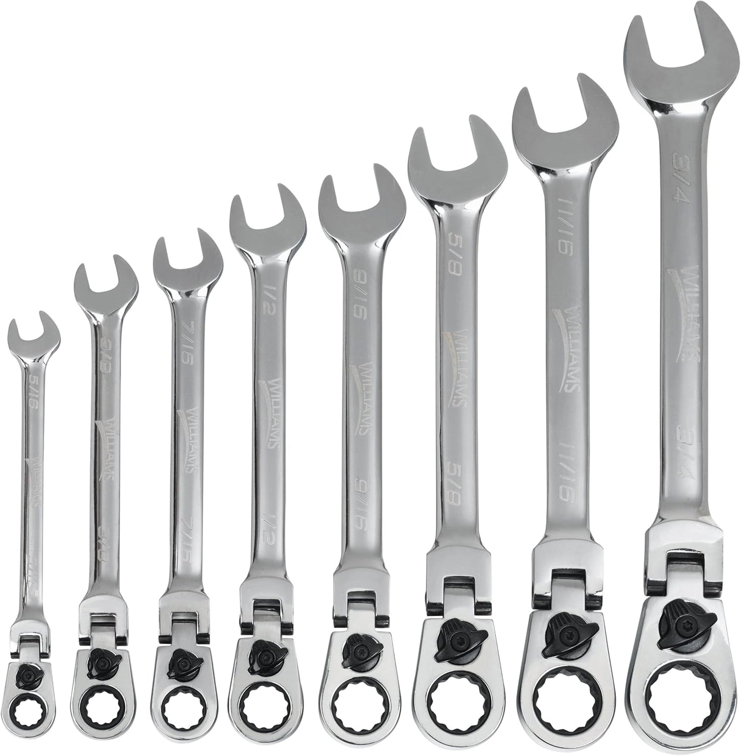 Williams WS-1168RCF 8-Piece Reversible Flex Head Ratcheting Combination Wrench Set