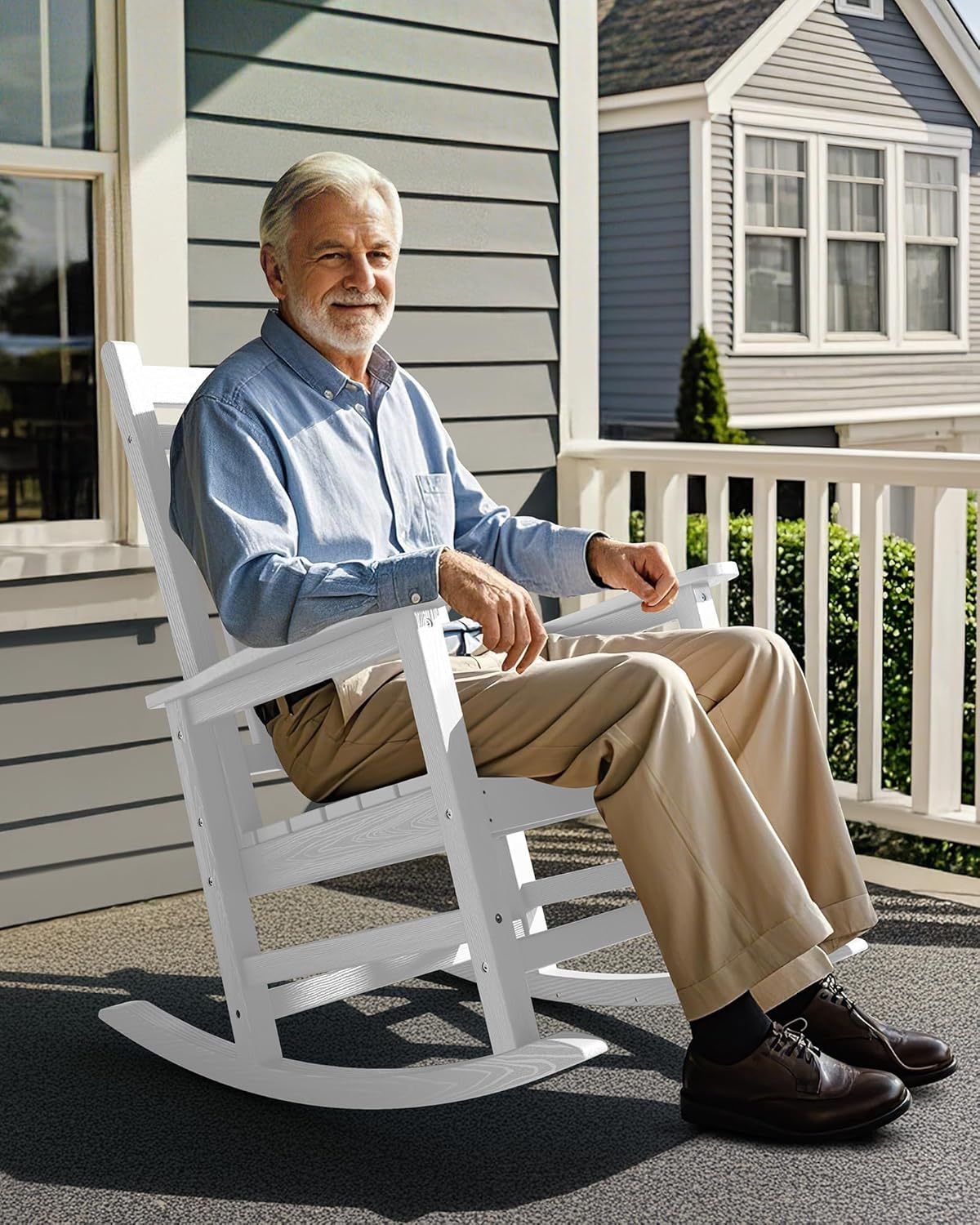 SERWALL Oversized Outdoor Rocking Chair Set of 4, HDPE Rocker for Adults, Patio Rocking Chairs for Porch, Black