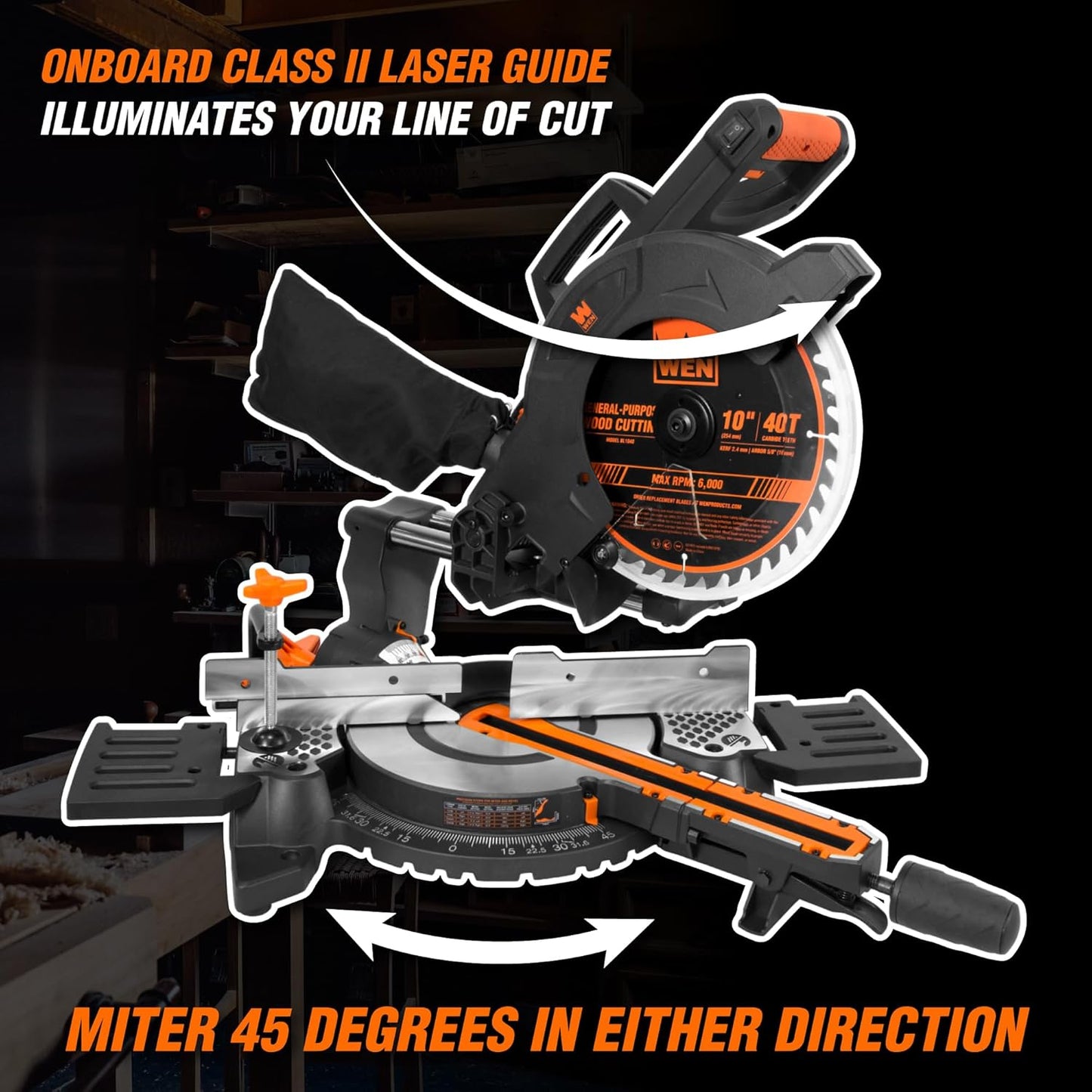 WEN 10-Inch Sliding Compound Miter Saw, Single Bevel, 15-Amp Motor with Laser (MM1011T)