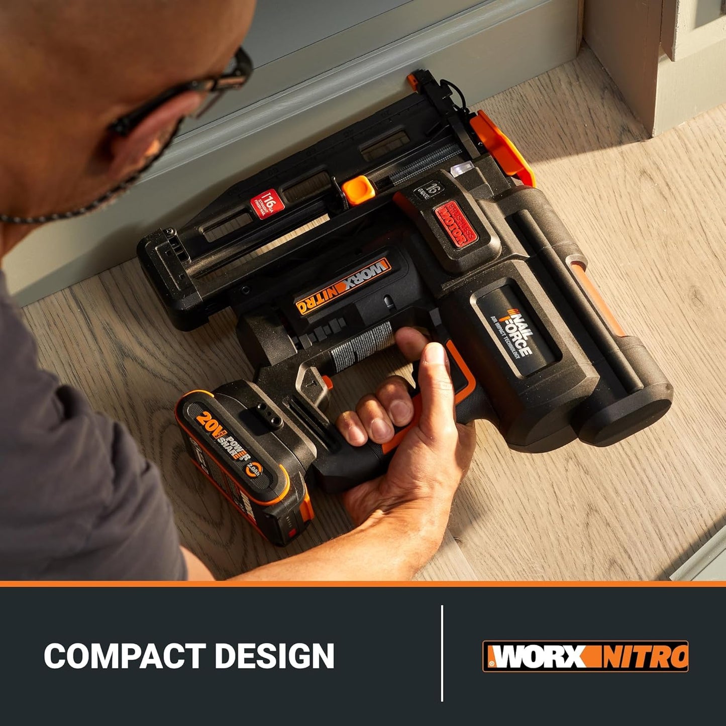 Worx Nitro 20V 16GA Finish Nailer Cordless 70 Nails/Min Sinks Up to 2-1/2", Compact Cordless Nail Gun w/Tool-Free Jam Release, Brushless Nail Gun Battery Powered WX841L.9 – Tool Only