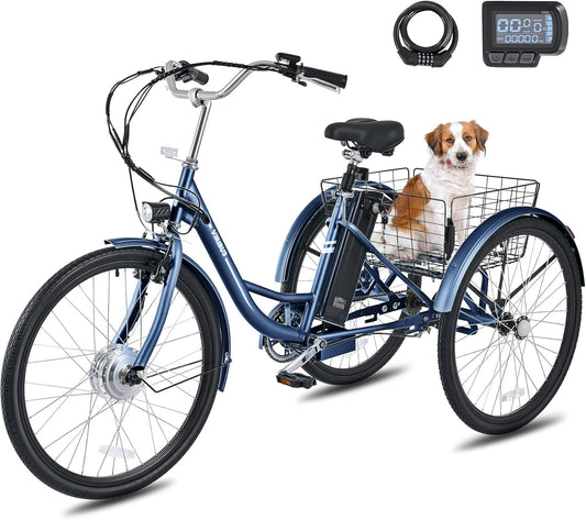 Viribus Electric Tricycle for Adults, 24 26 inch Electric Trike 250W(Peak 500W) with 468Wh Removable Battery, Lock, Motorized Adult Tricycle, 3 Wheel Electric Bike for Seniors, E Trikes 330 lb.