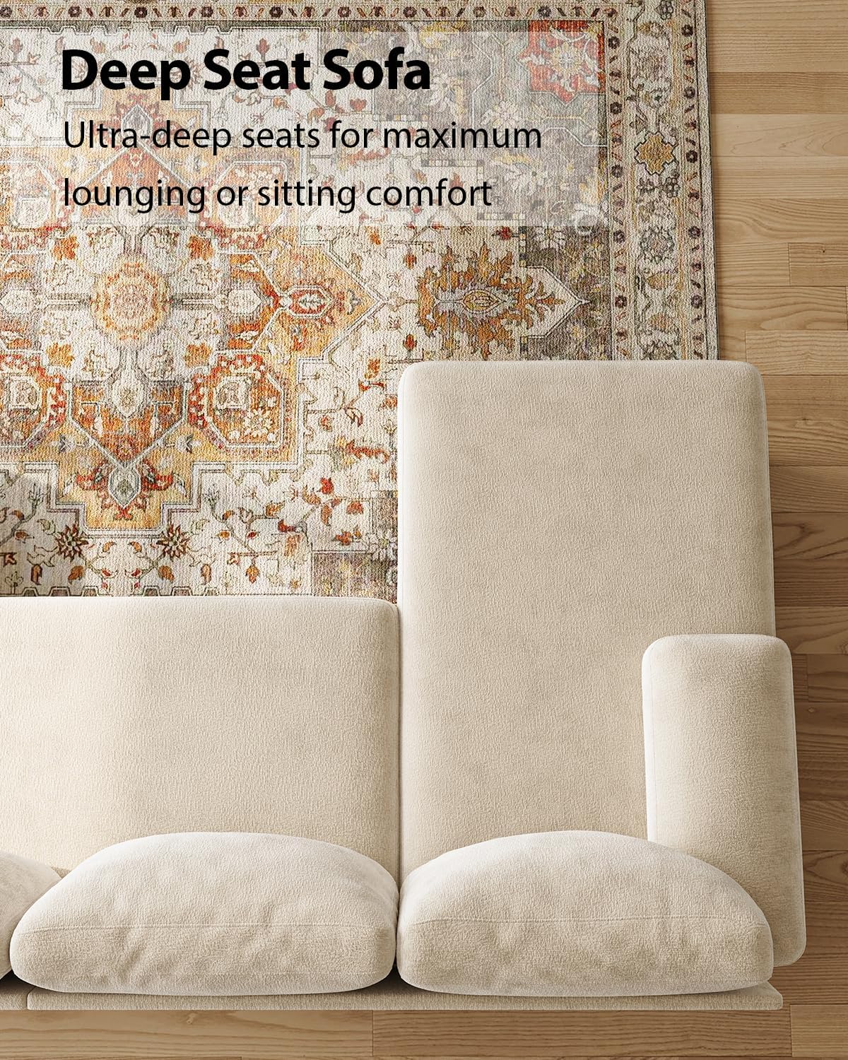 U-Shaped Sectional Couches for Living Room | 112 Inch Sectionals Couch | Beige Cheille Sofa with Double Chaise for Apartment