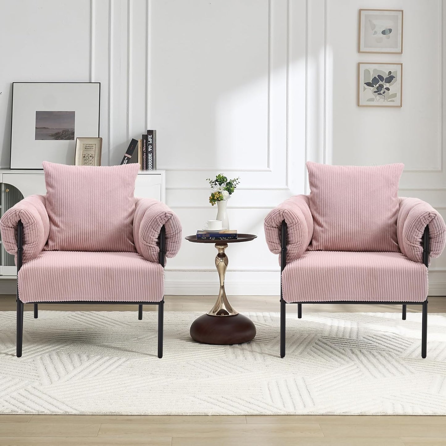 YISHENG Modern Velvet Accent Chair Set of 2 Upholstered Comfy Lounge Sofa Chair, Fabric Oversize Lazy Arm Chair with Soft Cushion, Metal Frame Reading Chair for Living Room, Balcony,Bedroom,Black