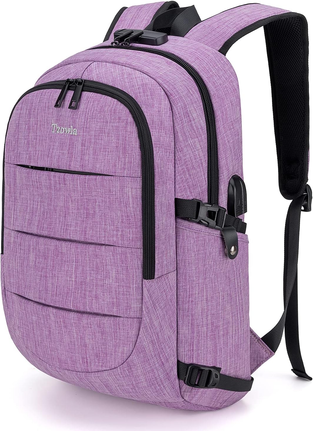 Tzowla Anti-Theft Water Resistant 17.3 Inch Laptop Backpack with USB Charging Port and Lock, Black