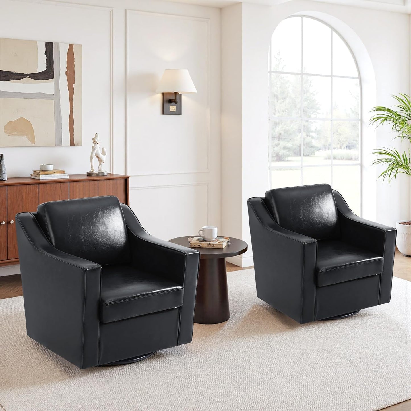 UIXE Swivel Accent Chair Set of 2, Chenille Upholstered Arm Chair for Living Room, Modern Club Armchair Comfy Single Sofa Bedroom Reading Seat with Lumbar Pillow - Coffee