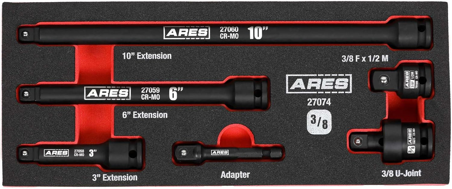 ARES 27094 – 3-Piece 3/8-Inch Drive Locking Impact Socket Extension Set – Aluminum Locking Ring Collar for Quick Release of Sockets and Accessories – 3-Inch, 6-Inch, and 12-Inch Extensions