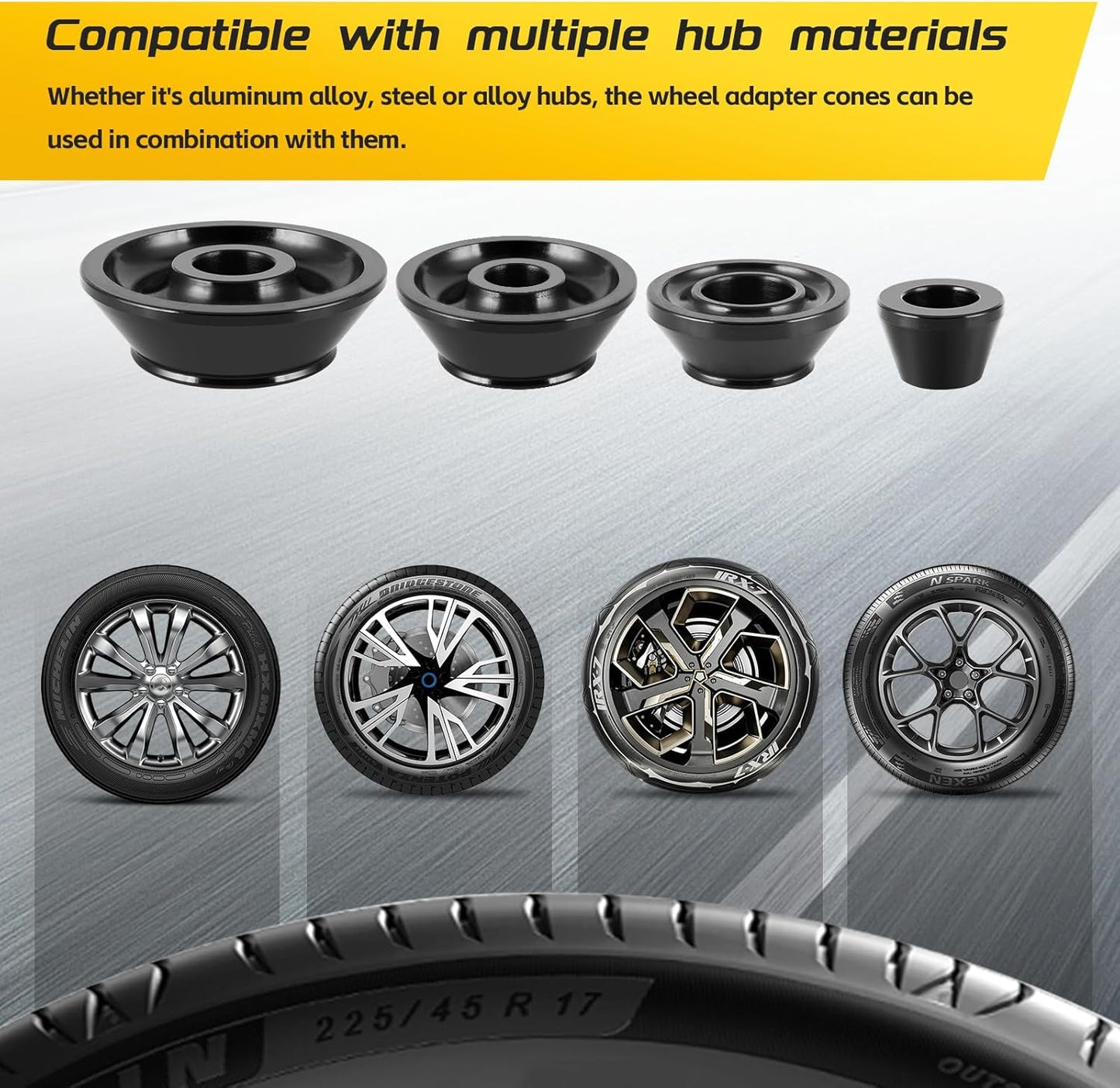 Wheel Balancer Cone 36mm Universal Wheel Balancer Adapter Cone Set 4pcs Tire Balancing Machine Cones Set Cone Size 1.77-5.39 Inches