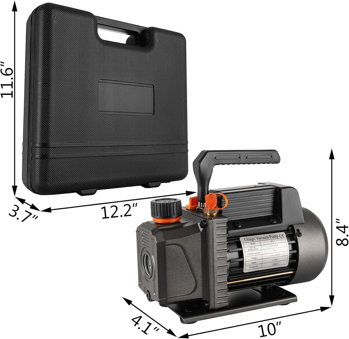 Vacuum Pump 3.5CFM 1/4HP Single Stage Air Vacuum Pump HVAC with R134A R410A Kit AC A/C Manifold Gauge Set for Air Conditioning Refrigeration Recharging
