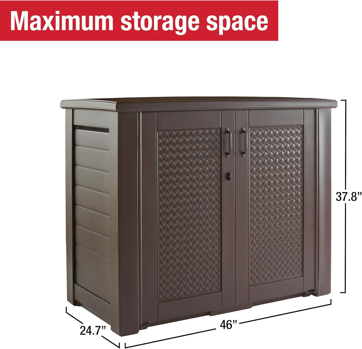 Rubbermaid Decorative Outdoor Storage Cabinet (123 Gal), Weather Resistant, Brown, Organization for Home/Backyard/Pool Chemicals/Toys/Garden Tools/Porch/Patio Cushions