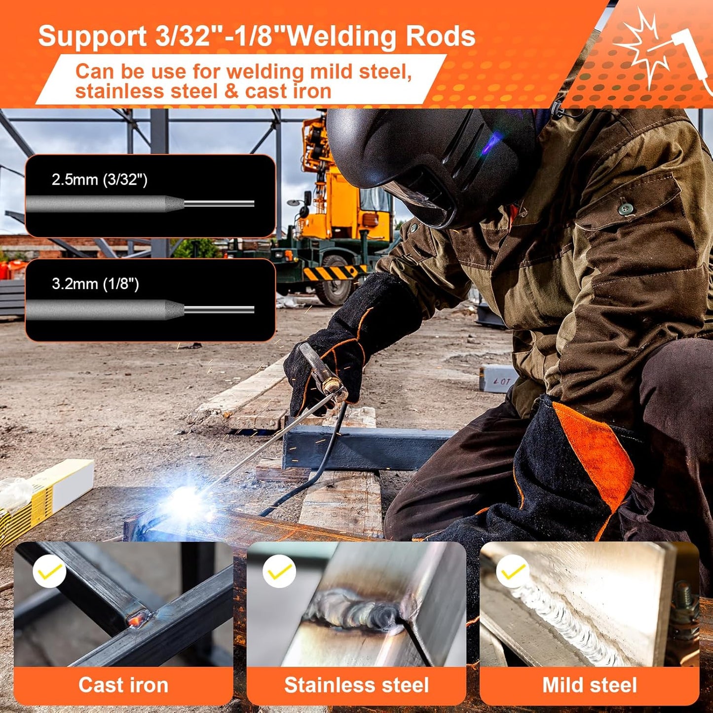200A Stick Welder 110V, Mini Portable Inverter Welding Machine with Synergic Control, Digital Display, Hot Start, Arc Force, Anti-Stick - Includes Helmet,Gloves,20 Rods & Accessories