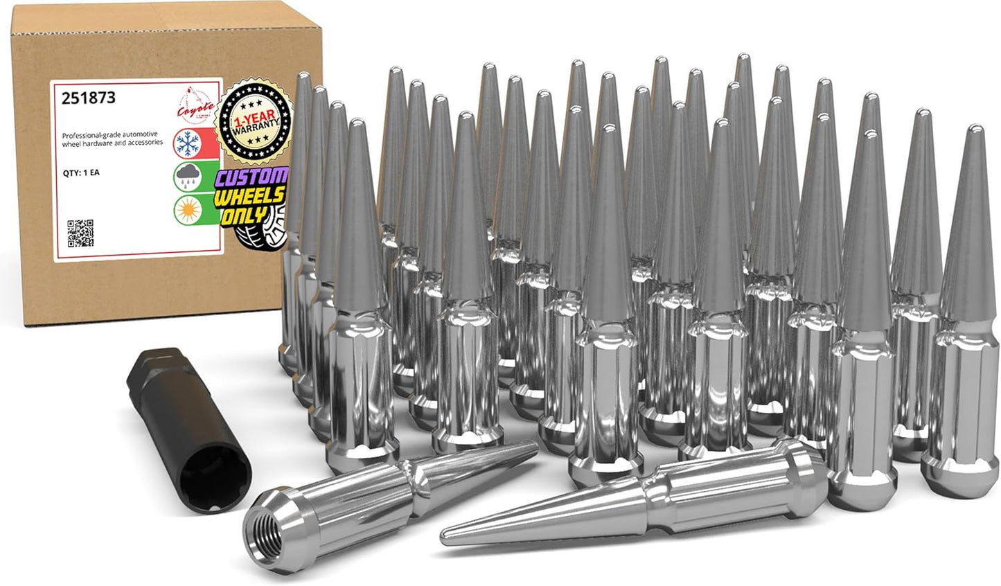 Wheel Accessories Parts 20 Pcs M12x1.5 12x1.5 Thread Spike Spline 4.40" Long Lug Nuts Chrome 7/8" & 13/16" Hex Fits Chevy Blazer S10 ｜ GMC Jimmy S15 ｜ Bronco Sport