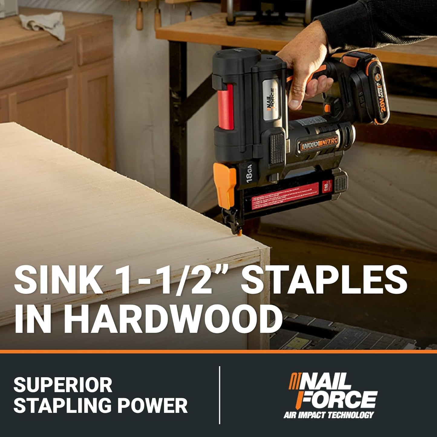 Worx Nitro 20V Cordless 18-Gauge Narrow Crown Stapler, Cordless Staple Gun Fires Up to 80 Staples/Min, Battery Powered Staple Gun with Tool-Free Jam Release WX844L.9 – Tool Only