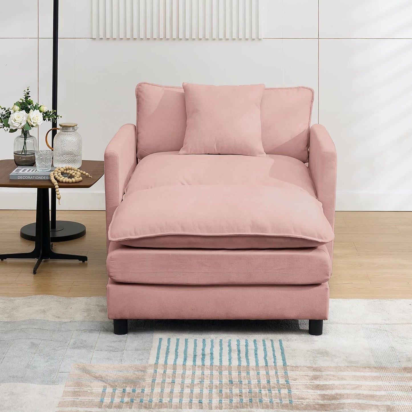 Chair Recliner Indoor with Ottoman, 40 “w Oversized Sleeper, D Corduroy Upholstered Comfort Sofa for Bedroom, Living Room, Office (1, Pink)