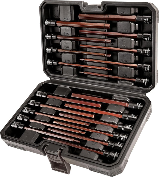 VANQUISH 20-Piece Extra Long Hex Bit Socket Set, 3/8 Inch Drive Allen Socket Set, Metric 3-12mm | SAE 1/8-Inch - 7/16-Inch 8998
