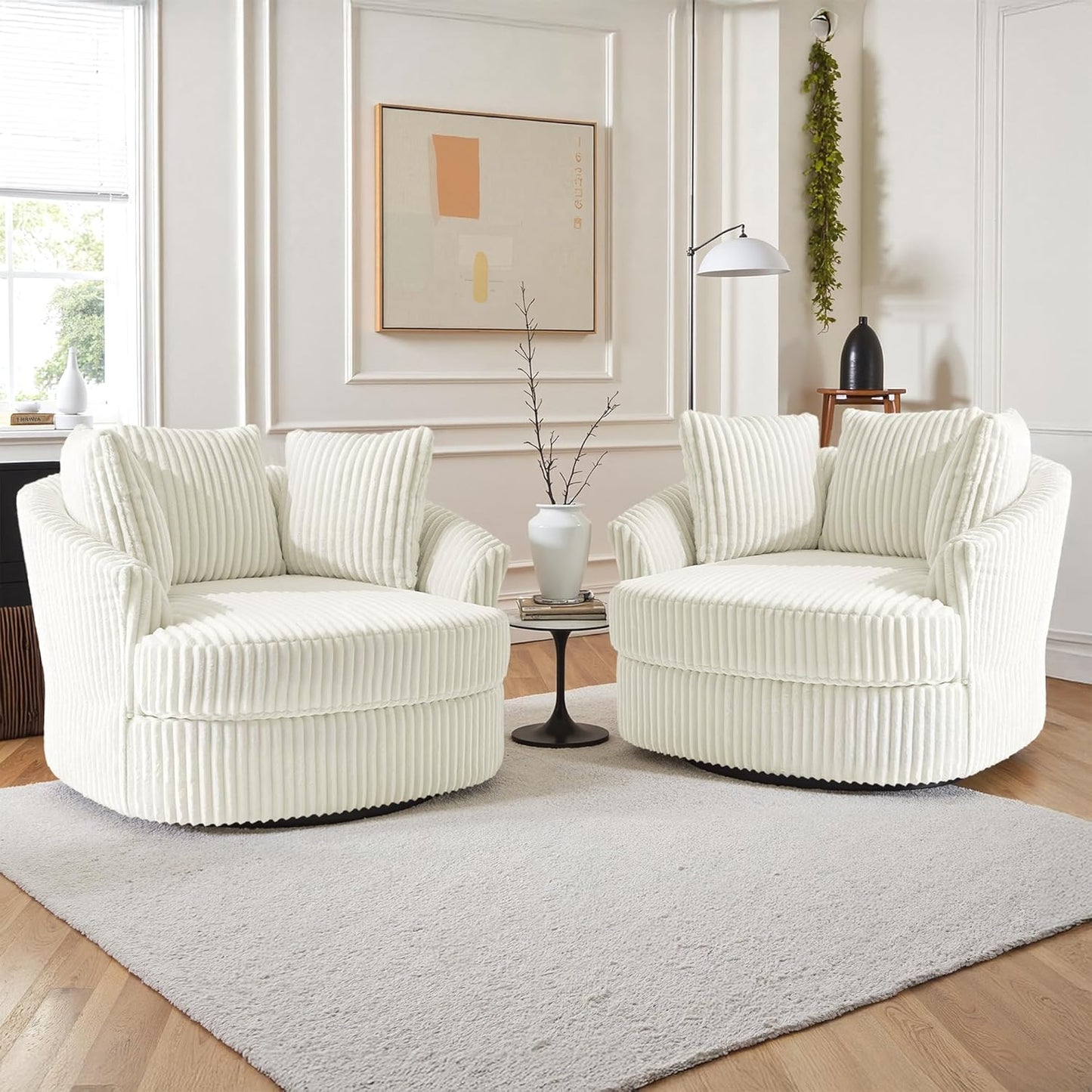 UIXE 43" W Oversized Swivel Accent Chair, Faux Fur Round Barrel Chair Comfy Upholstered Armchair for Living Room, Chaise Lounge Indoor Single Sofa Reading Seat - Dark Camel