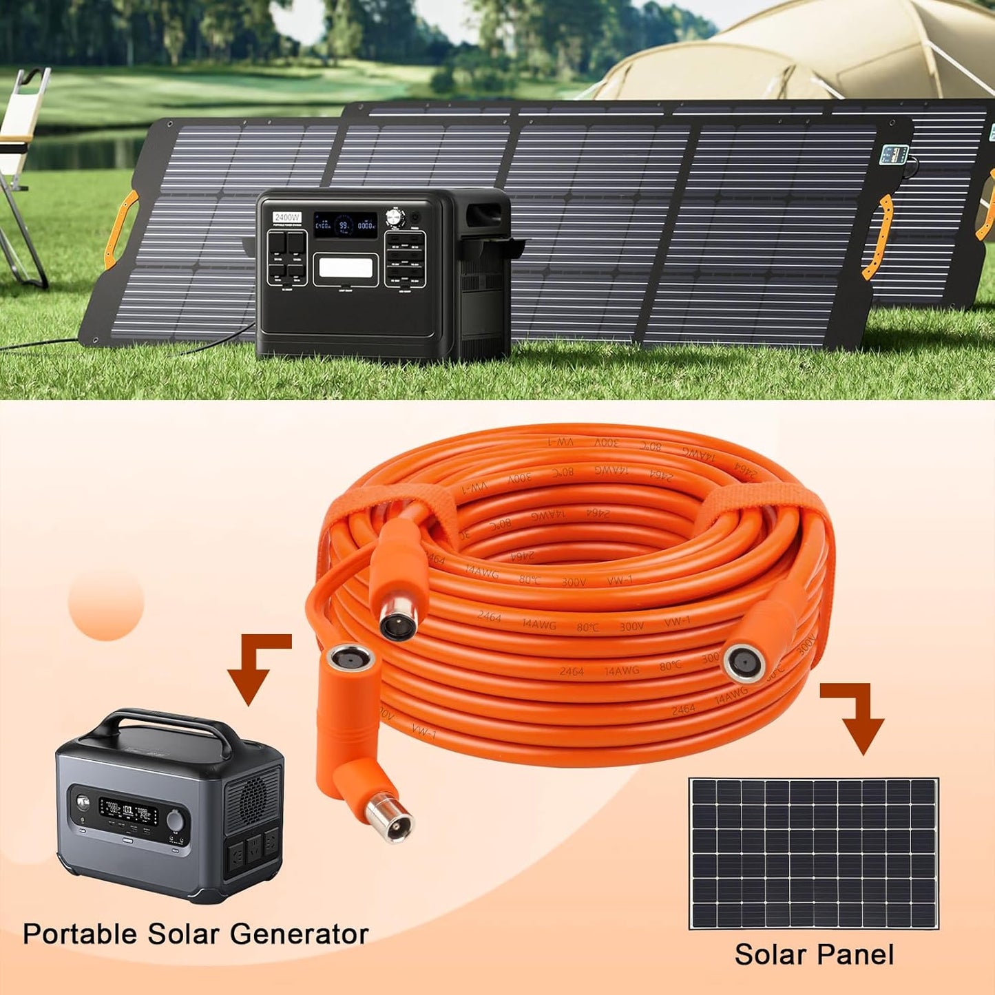 14AWG DC 8mm Extension Cable for Solar Panel 50FT,DC7909 Solar Panel Cable Female to Male with DC8020 Male Adapter Compatible with Aker,GZ Yeti,BLUETT,Jackery Portable Power Station - 50 Foot