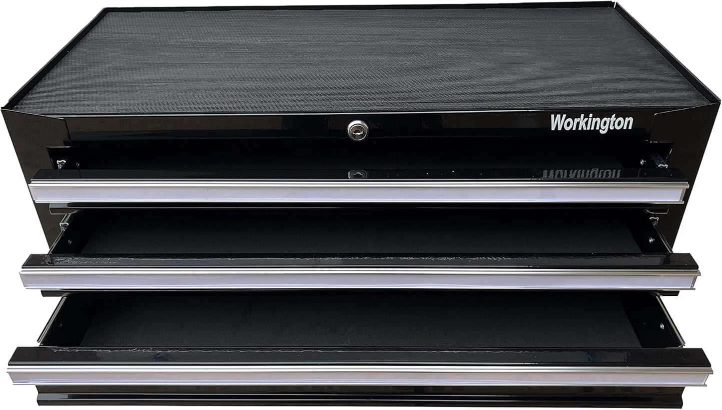 Workington Industrial 3 Drawers Portable Metal Intermediate Box, 26" Middle Tool Chest Cabinet with Ball Bearing Drawer Slides, Steel Tool Storage Box Organizer 4009 Black