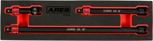 ARES 27094 – 3-Piece 3/8-Inch Drive Locking Impact Socket Extension Set – Aluminum Locking Ring Collar for Quick Release of Sockets and Accessories – 3-Inch, 6-Inch, and 12-Inch Extensions