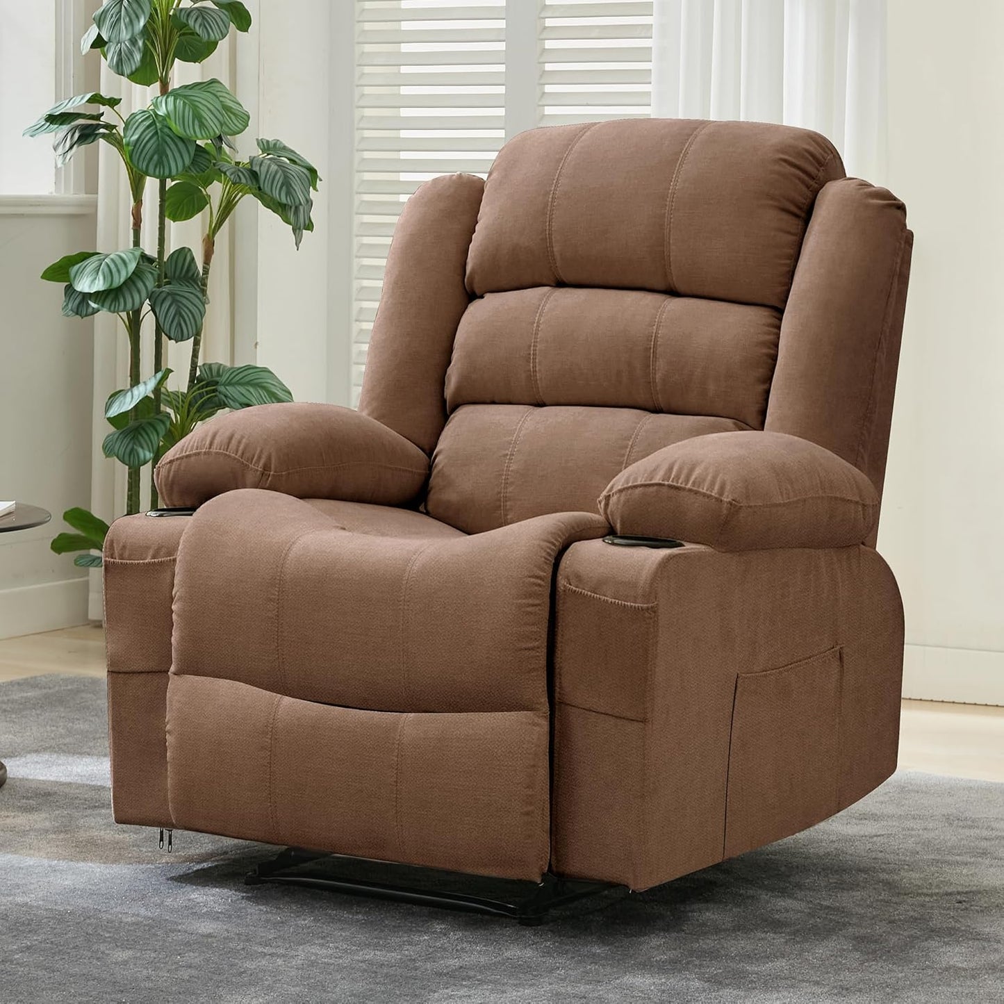 Wide Manual Recliner Chair for Adults – Widen Oversize Overstuffed Breathable Fabric Lounge Chair with 3 Angle Modes 2 Cup Holders Side Pockets