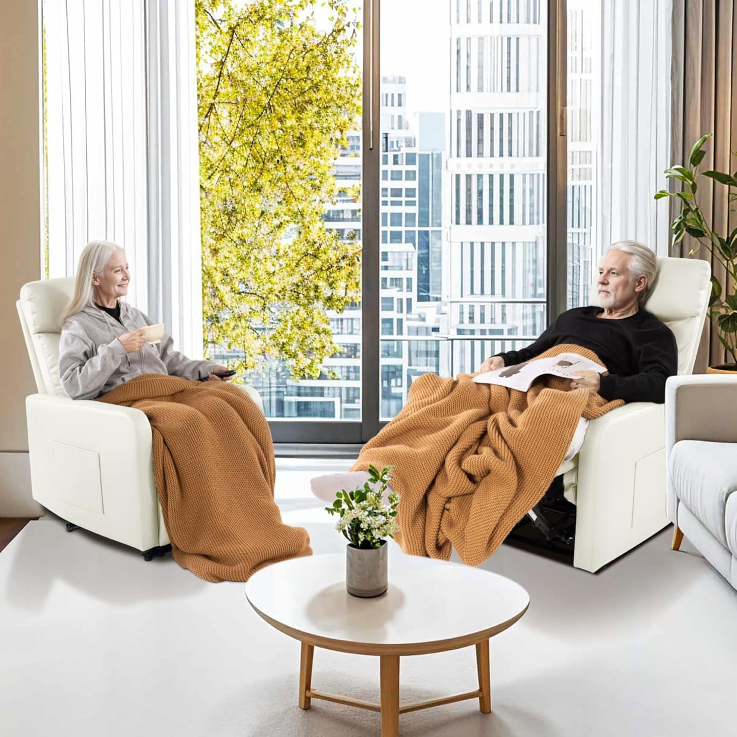 Zero Wall Power Recliner Chairs, Small Recliner for Small Spaces and Petite People Man Woman (1, Dark Brown Faux Leather)