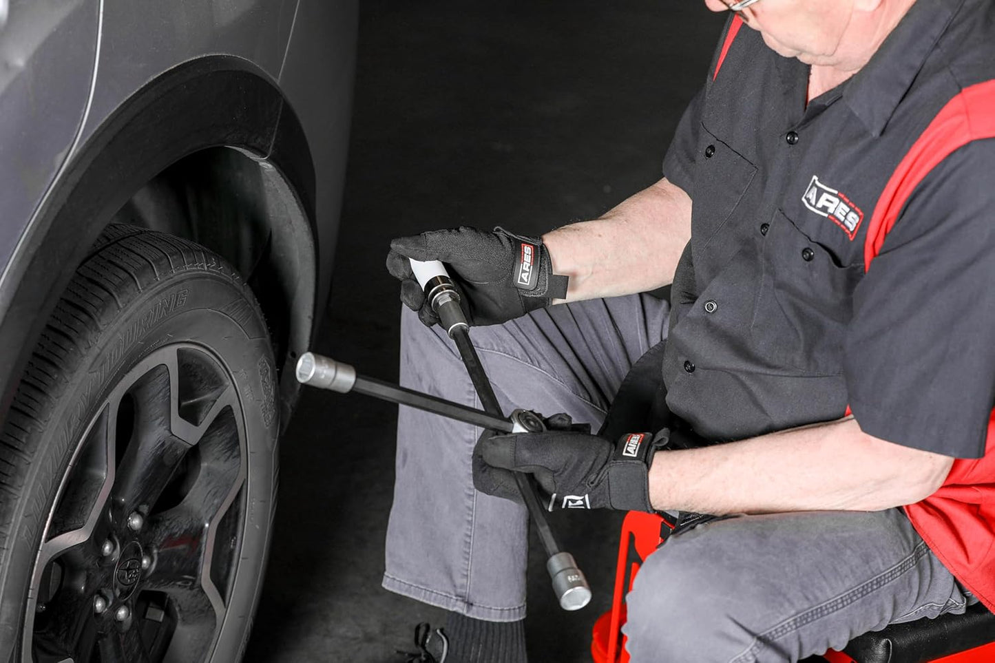 ARES 70092 - 4-Way Sliding Lug Wrench - Adjustable Sliding Lug Wrench Gives Superior Leverage - Collapses for Convenient Storage