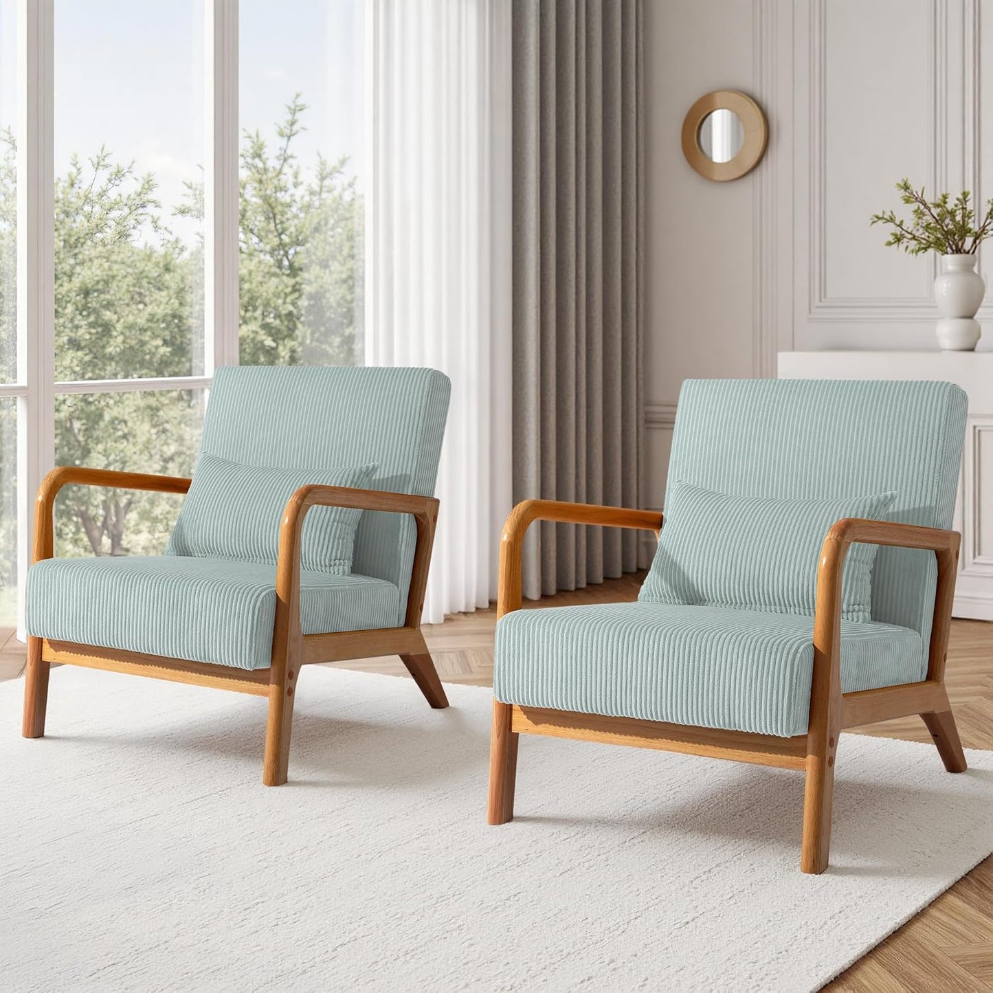 UIXE PU Leather Accent Chairs Set of 2, Upholstered Armchair for Living Room, Modern Arm Chair Comfy Single Sofa Bedroom Reading Seat with Lumbar Pillow - Hunter Green