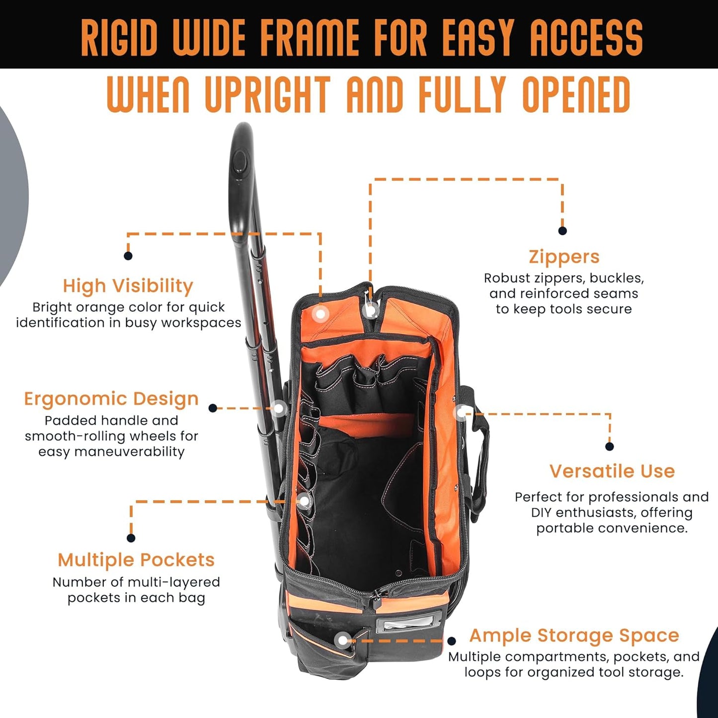 18" Rolling & Duffle Tool Bag - 2 Pack - Portable with Wheels - Water Resistant Fabric - 29 & 15 Pocket Roll Tool Bag for Mechanics, Electricians, Plumbers & Hvac