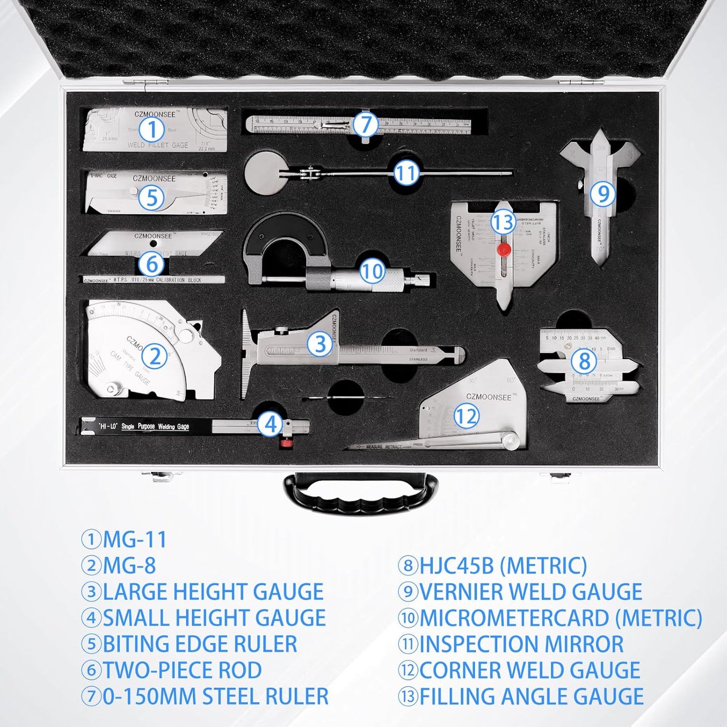 13 Piece Combination Welding Measurement Toolbox Set Stainless Steel Weld Inspection Tool, Welding Weld Inspection Ruler, Corner Weld Gauge