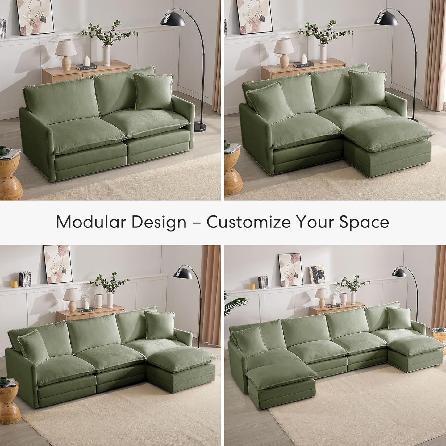 Chenille Oversized Accent Chair - 39”W Big Comfy Reading Chair, Modular Cloud Chair, Cozy Armchair for Living Room, Bedroom, Kids Room, Family Room, Reading Nook, Sage Green