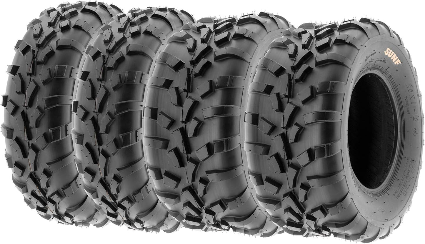 Set of 4 SunF A010 25x8-12 Front & 25x11-12 Rear ATV UTV Lawn Mowers Tires, 6 PR, Tubeless