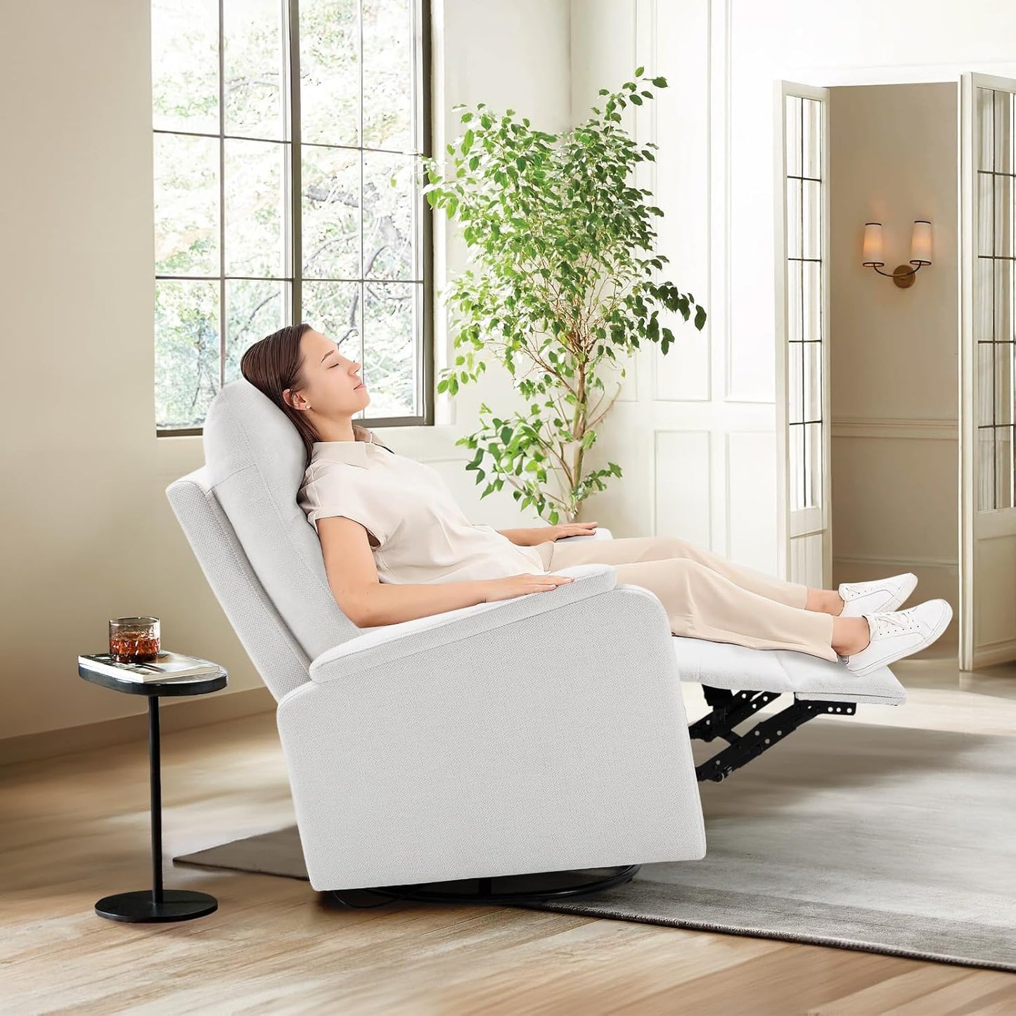 COLAMY Recliner Chair, Living Room Sofa Home Theater Seate with Wide Footrest and Cushion, Swivel Rocker Adjustable Single Couch Modern Bedroom Glider Chairs