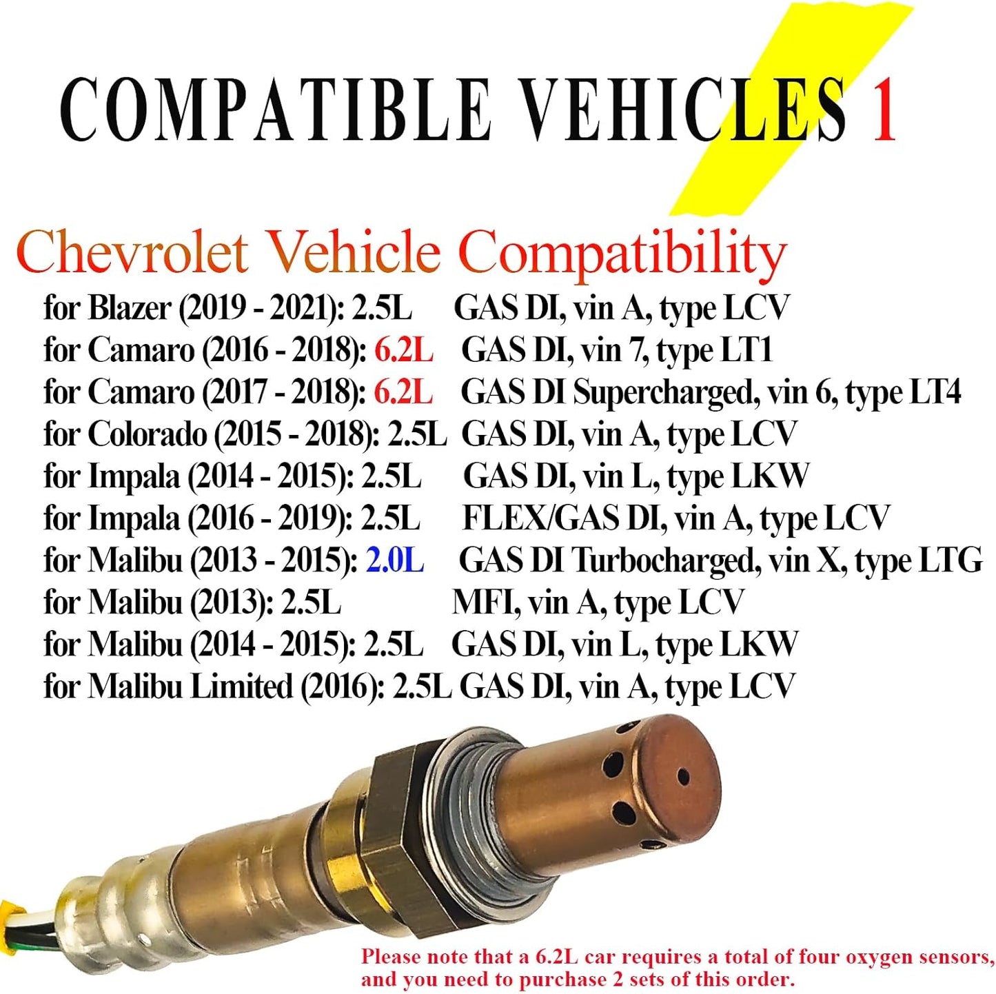 Upstream Downstream Oxygen O2 Sensor fit Compatible with Buick Envision, Lacrosse, Regal & Cadillac ATS, Cts & Chevrolet Blazer, Camaro, Colorado, Impala, Malibu & Gmc Acadia, Canyon 2PCS