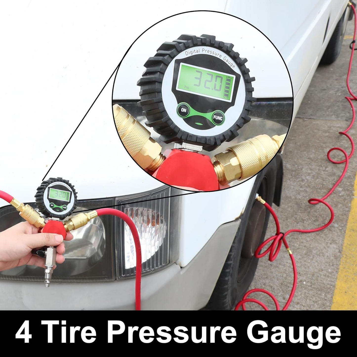 WYNNsky 4 Tire Inflation Deflation System, 1/4’’ Rubber Hose with Air Chuck, Digital Tire Pressure Gauge