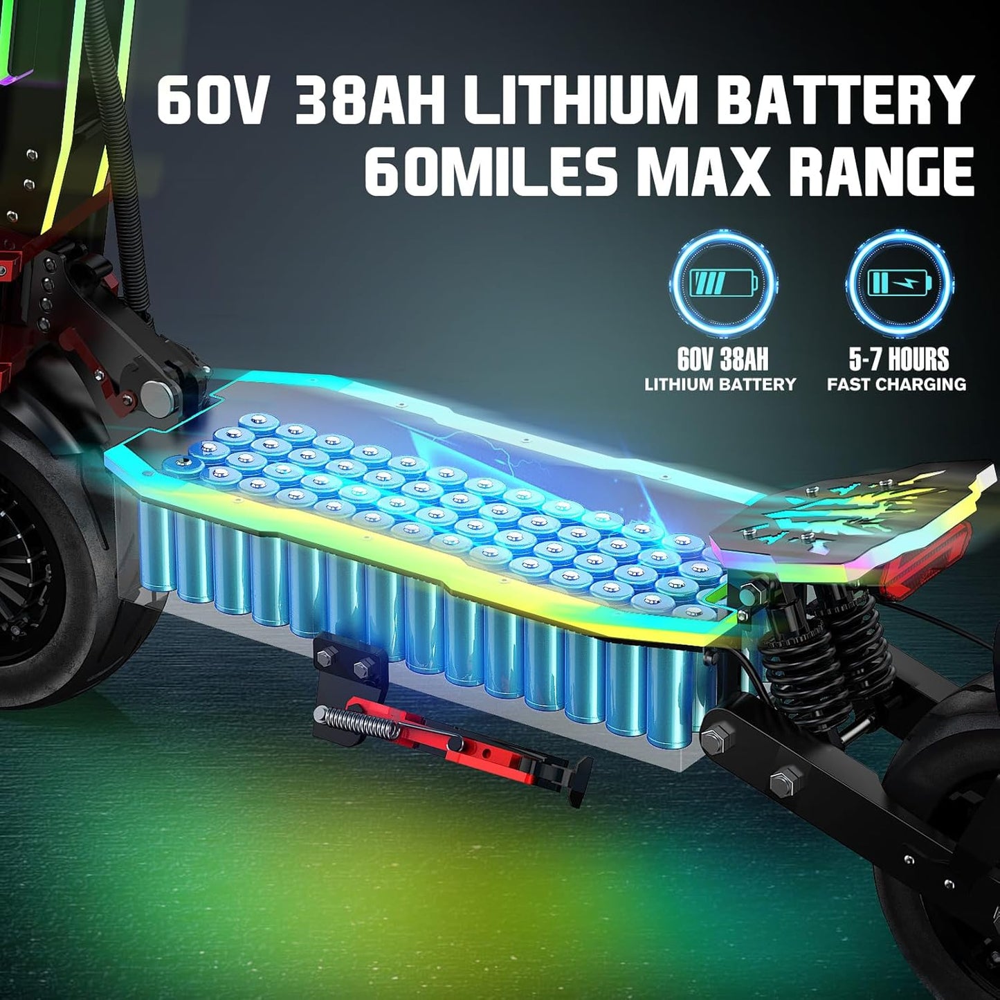 7000W Dual Moter Electric Scooter Adults, 60V 38Ah Battery Support 70Miles Range, Supplied Seats and Front Bag, Commuter Scooter with Foldable Function