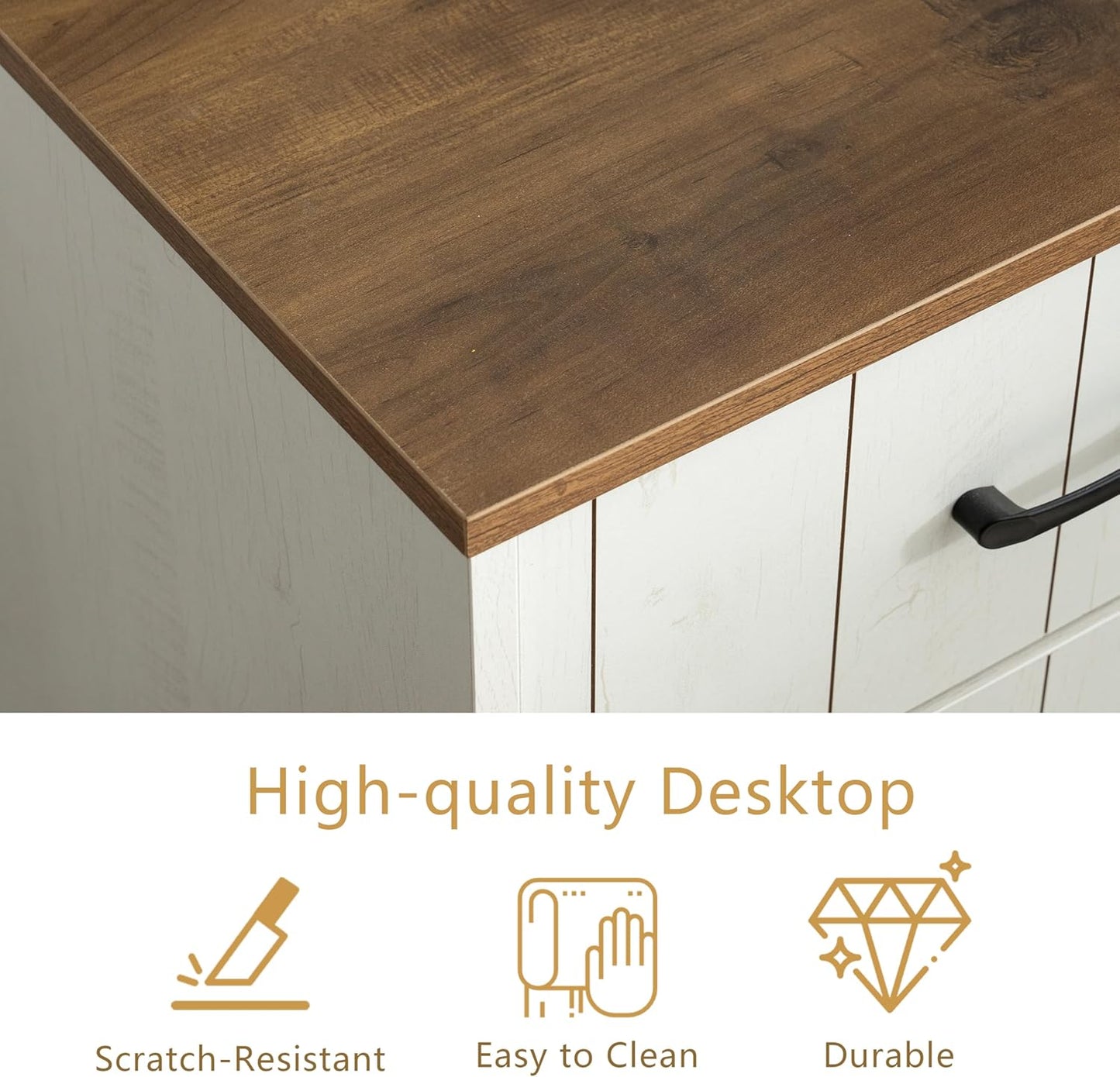 White Desk with Storage, 47 inch Farmhouse Style Desk with Drawers - 2 Drawers & File Drawer, Home Office Computer Desk with Storage Cabinet