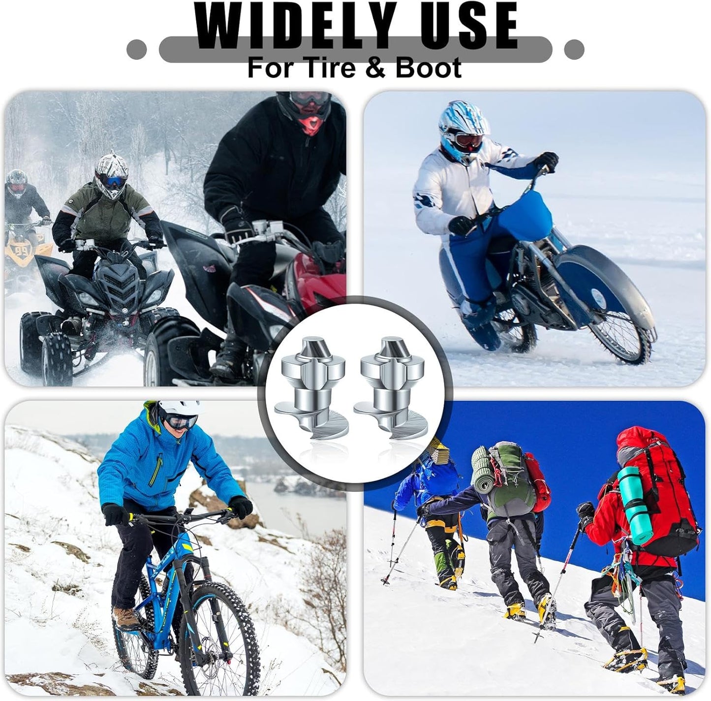 Carbide Spikes for Truck Tires - Snow Studs for Snowmobile & Racing Car - 7 x 9.9 mm (101 Pieces) with Installation Tool