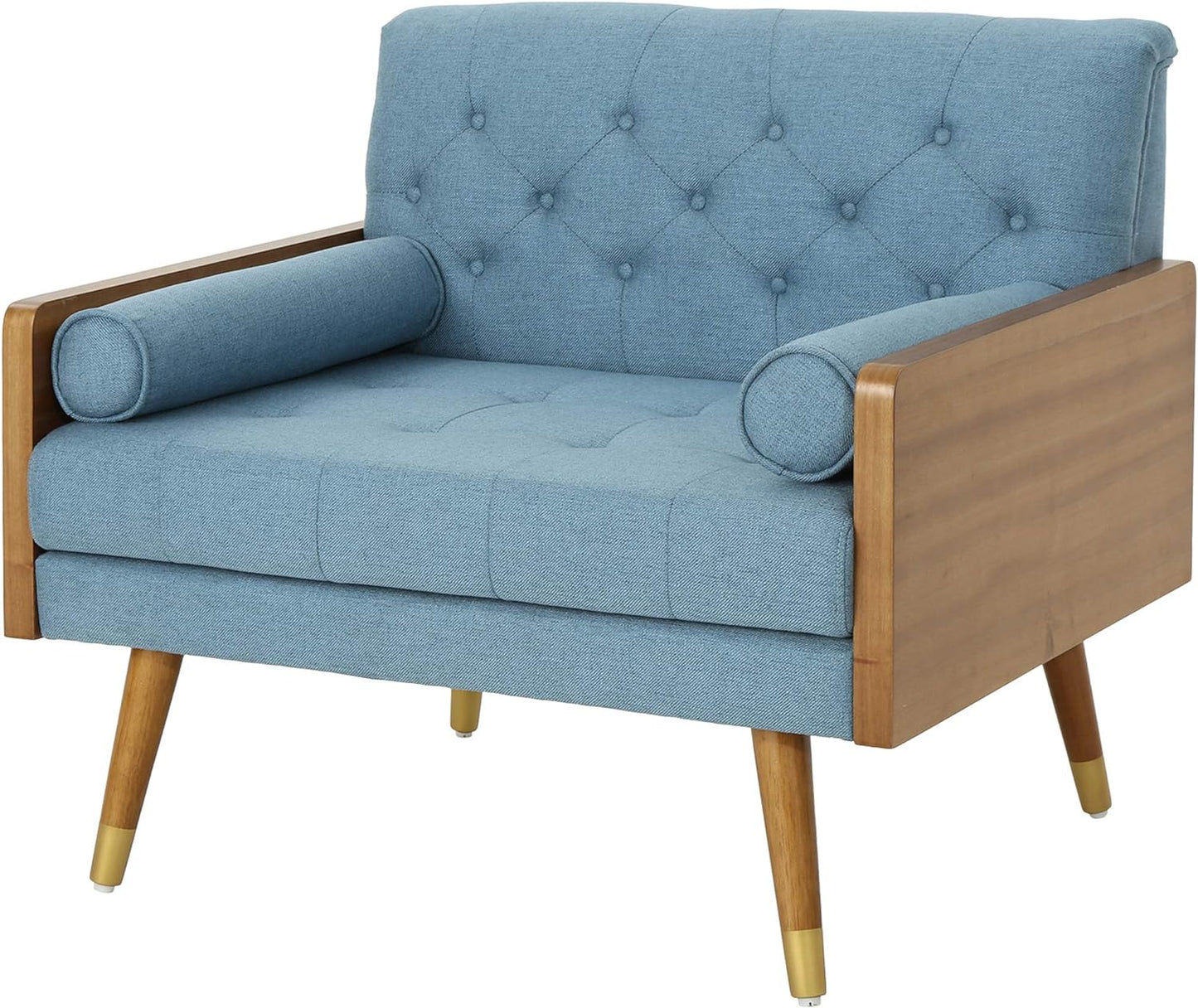 Christopher Knight Home Greta Mid Century Modern Fabric Club Chair, Blue, Dark Walnut 30.5D x 37.75W x 33H in