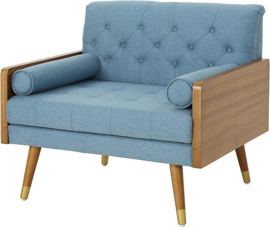 Christopher Knight Home Greta Mid Century Modern Fabric Club Chair, Blue, Dark Walnut 30.5D x 37.75W x 33H in