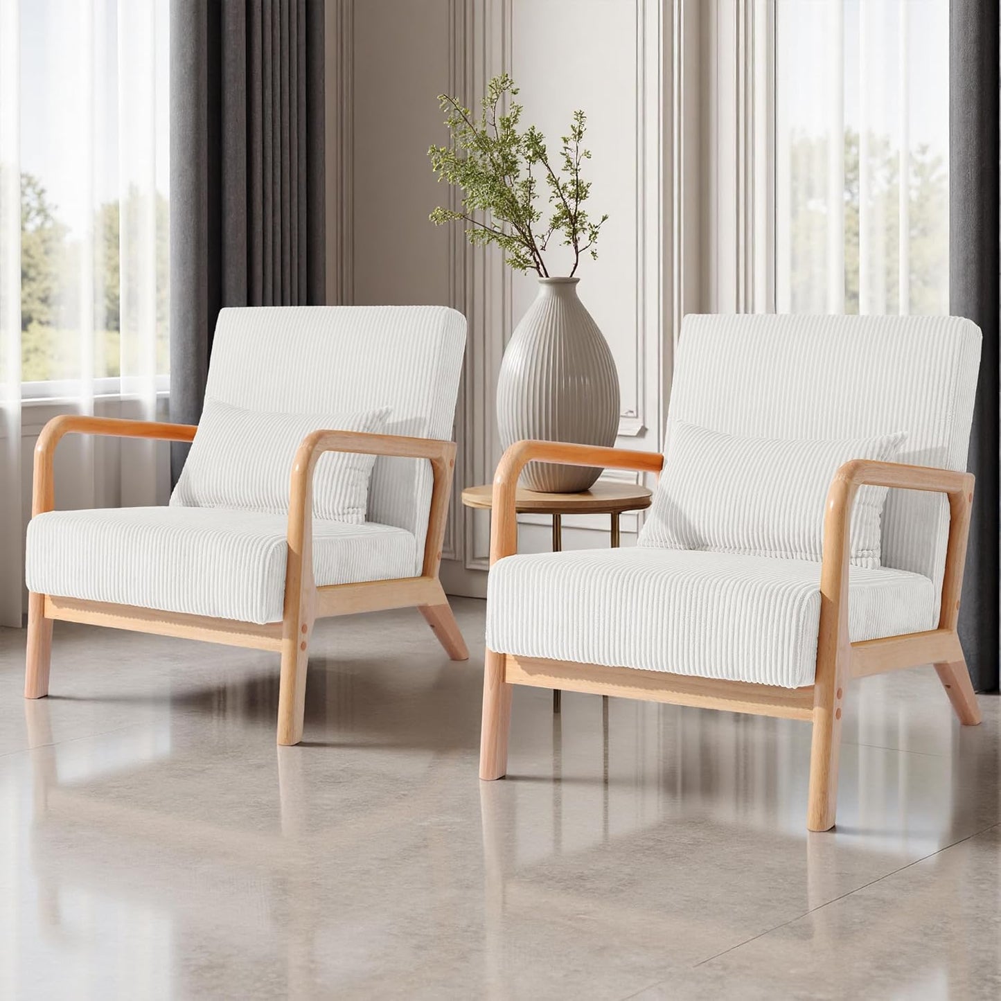 UIXE PU Leather Accent Chairs Set of 2, Upholstered Armchair for Living Room, Modern Arm Chair Comfy Single Sofa Bedroom Reading Seat with Lumbar Pillow - Hunter Green
